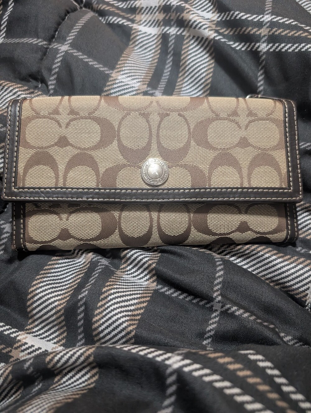 Coach Brown Tan Signature Long Wallet